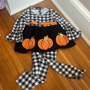 Rare Editions pumpkin buffalo check outfit with ruffles and tie back